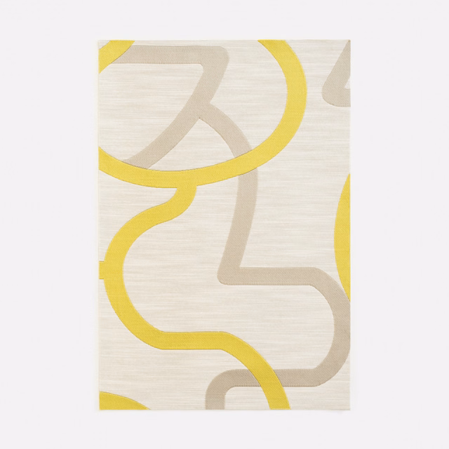 Cream jacquard swatch with lemon-yellow loops and taupe abstract bands