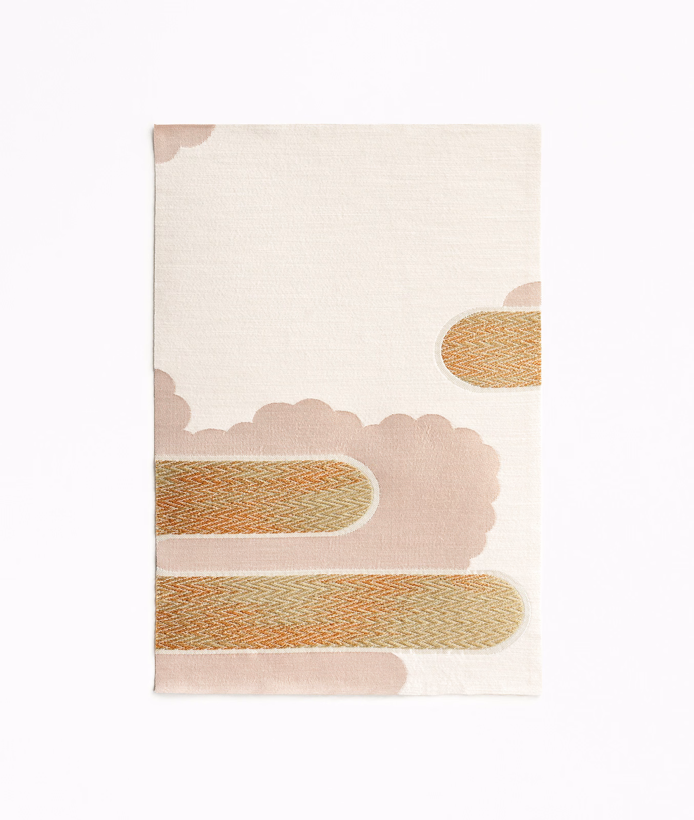 Cream jacquard with blush scallops and ochre rounded woven geometric bands