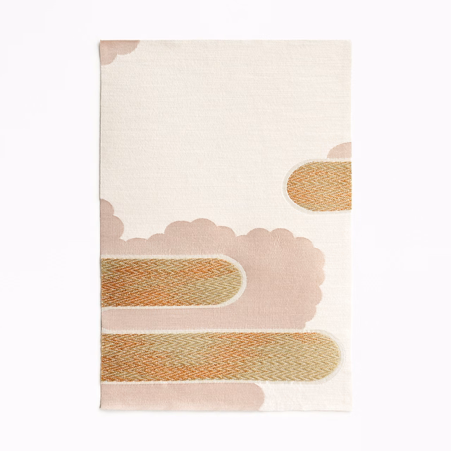 Cream jacquard with blush scallops and ochre rounded woven geometric bands