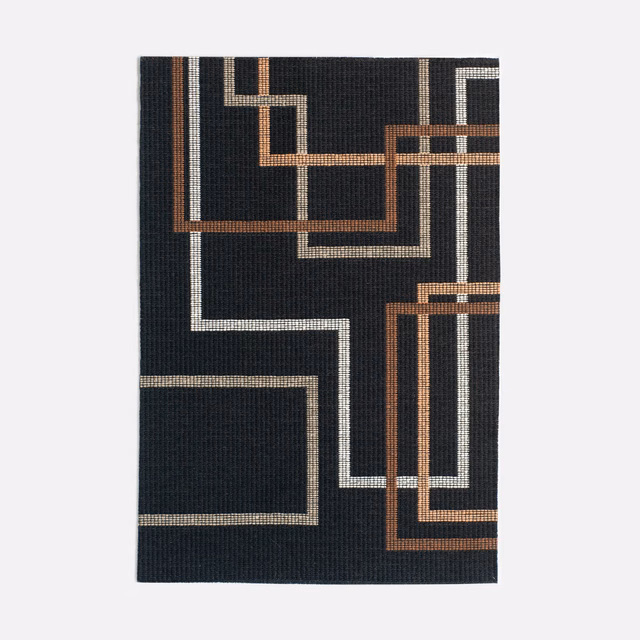 Charcoal jacquard with large copper and ivory stepped geometric lines