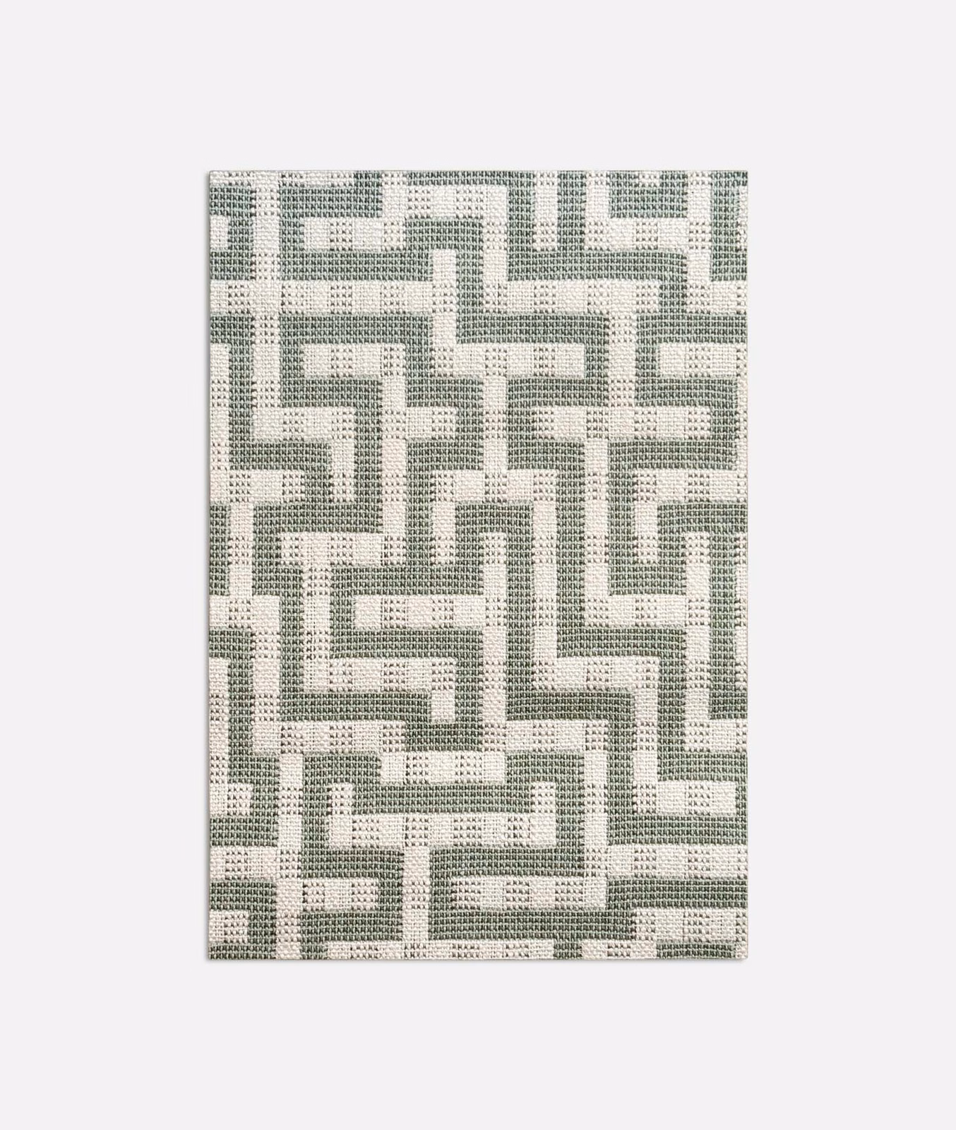 Muted aqua-grey and ivory maze motif in a textured jacquard weave