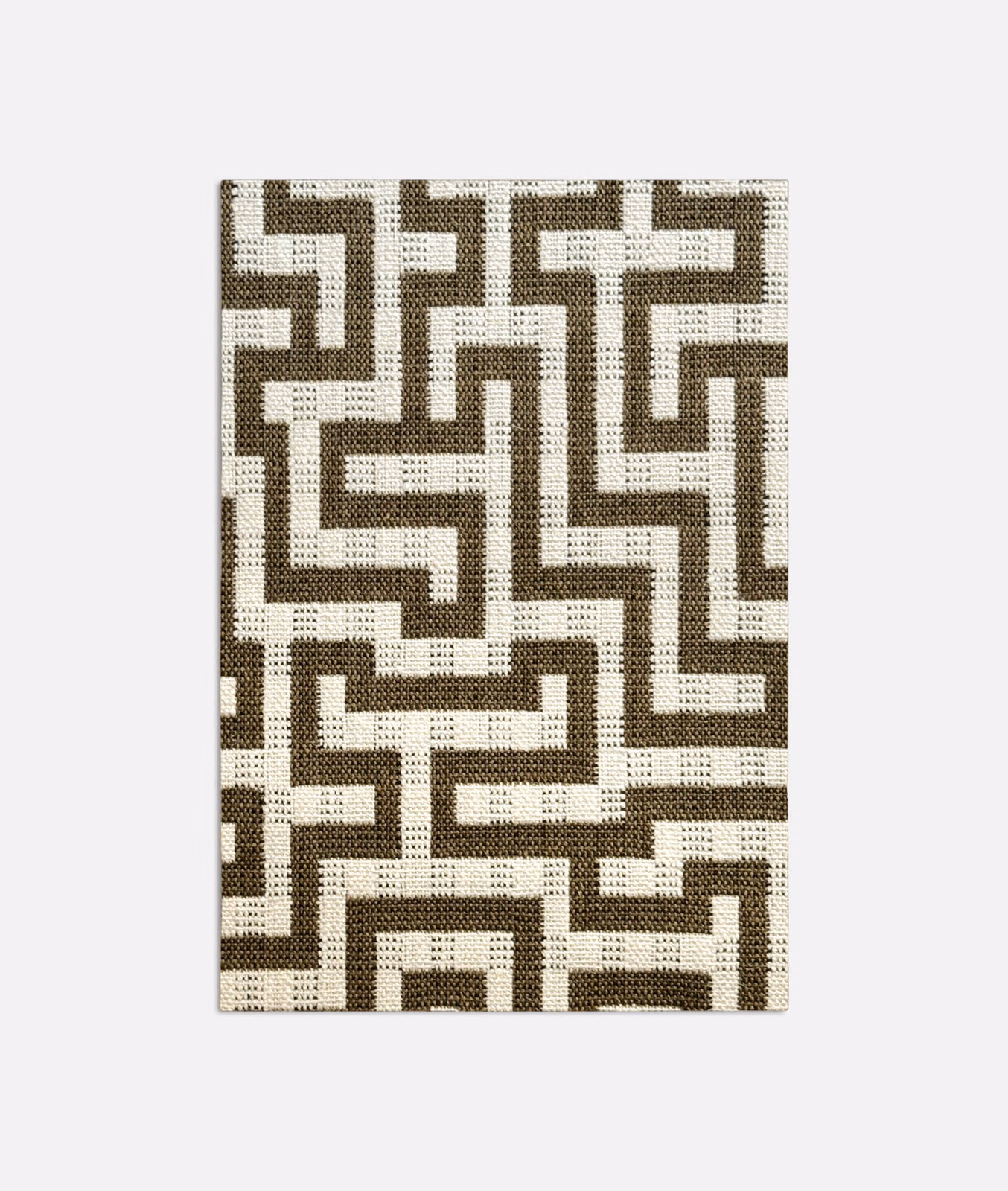 Muted khaki and ivory jacquard with a textured interlocking maze motif