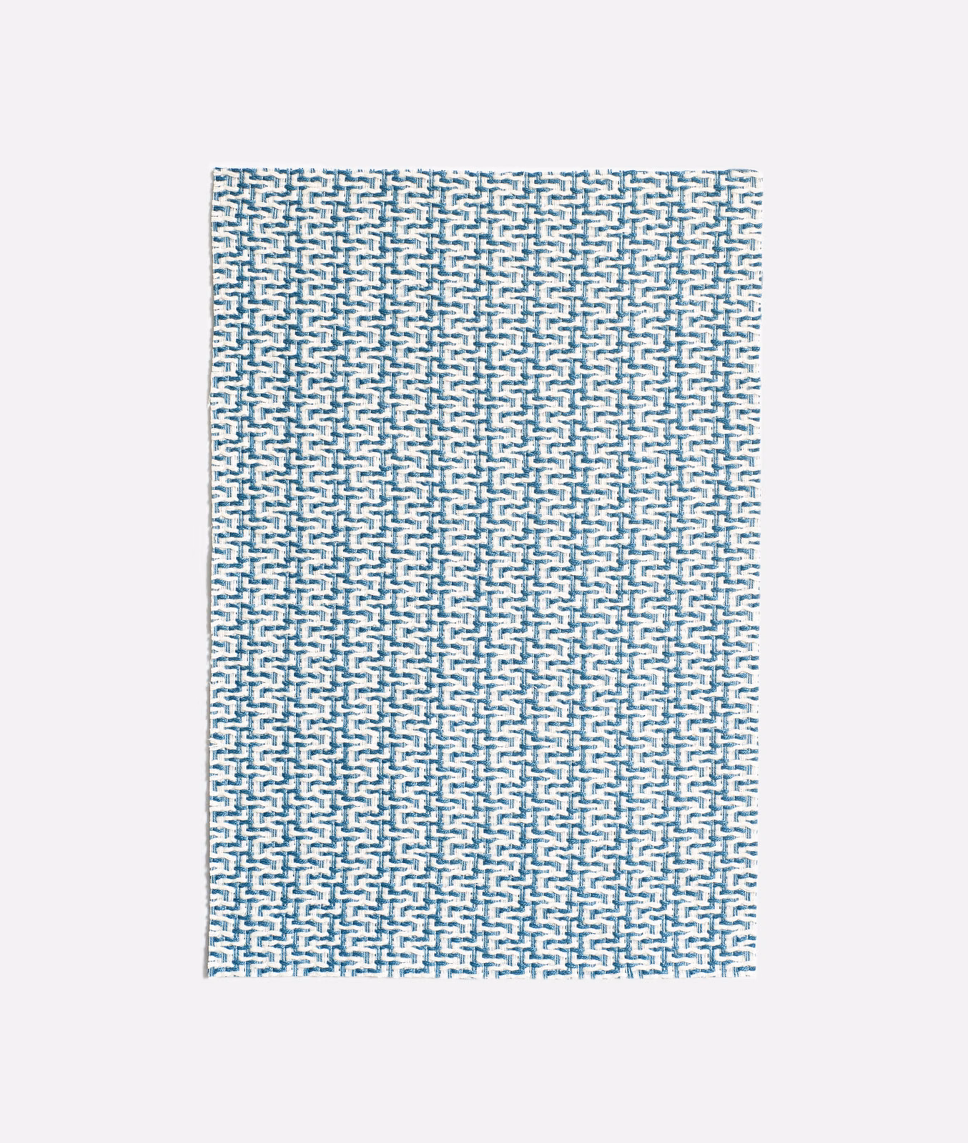 Soft blue and ivory jacquard with a small interlocking geometric weave
