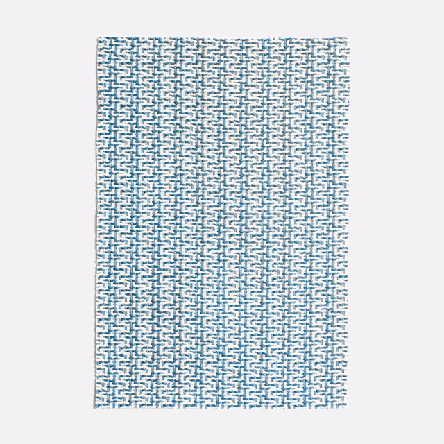 Soft blue and ivory jacquard with a small interlocking geometric weave
