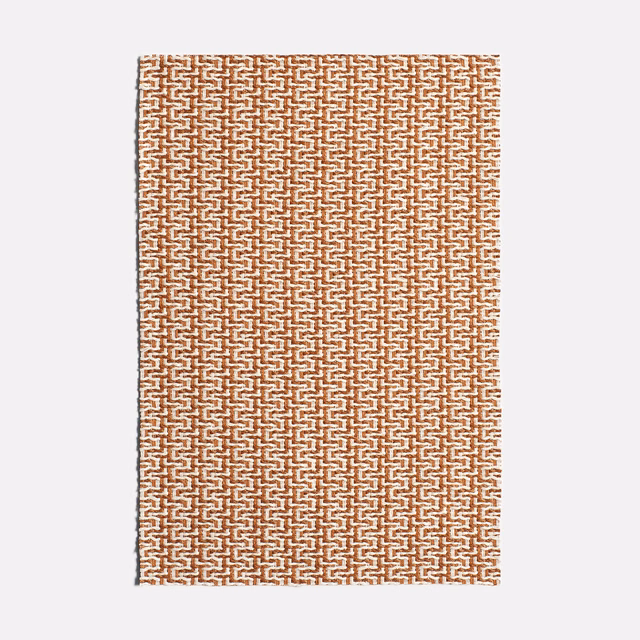 Warm tobacco brown jacquard with a small cream interlocking geometric weave