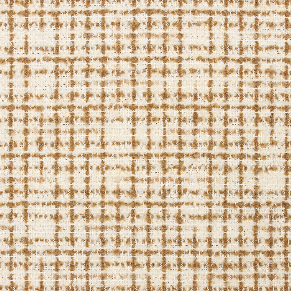 Warm camel and cream jacquard with an irregular, softly brushed checked weave