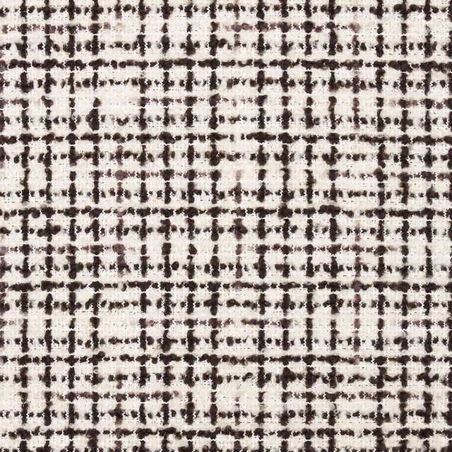 Ivory jacquard with irregular espresso-brown checks and a nubby woven surface