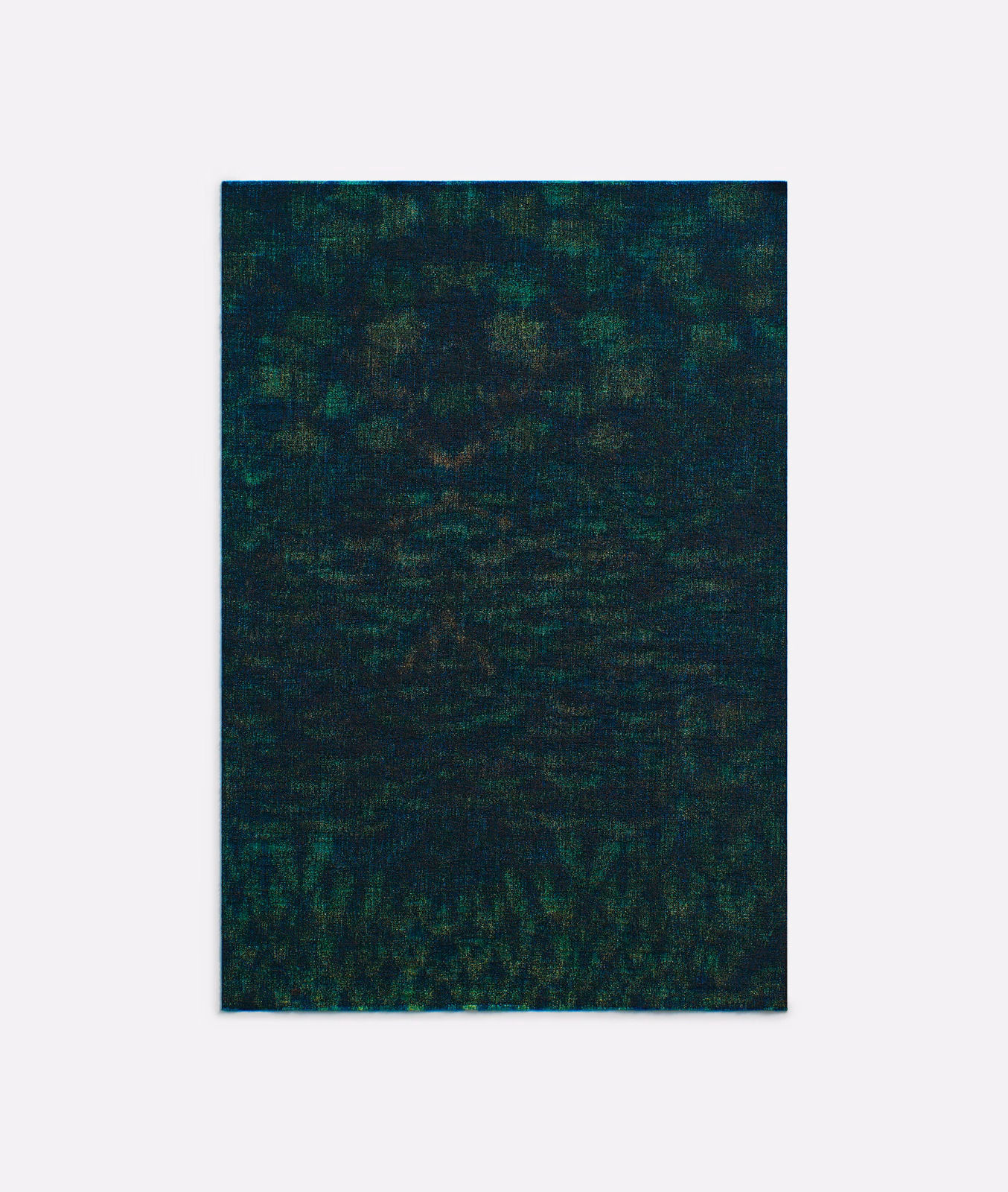 Deep forest green jacquard with teal, moss and softly mottled texture across a dark woven ground