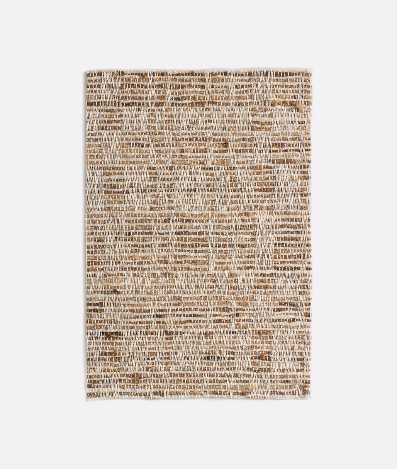 Warm beige and taupe irregular horizontal weave with flecked raw texture