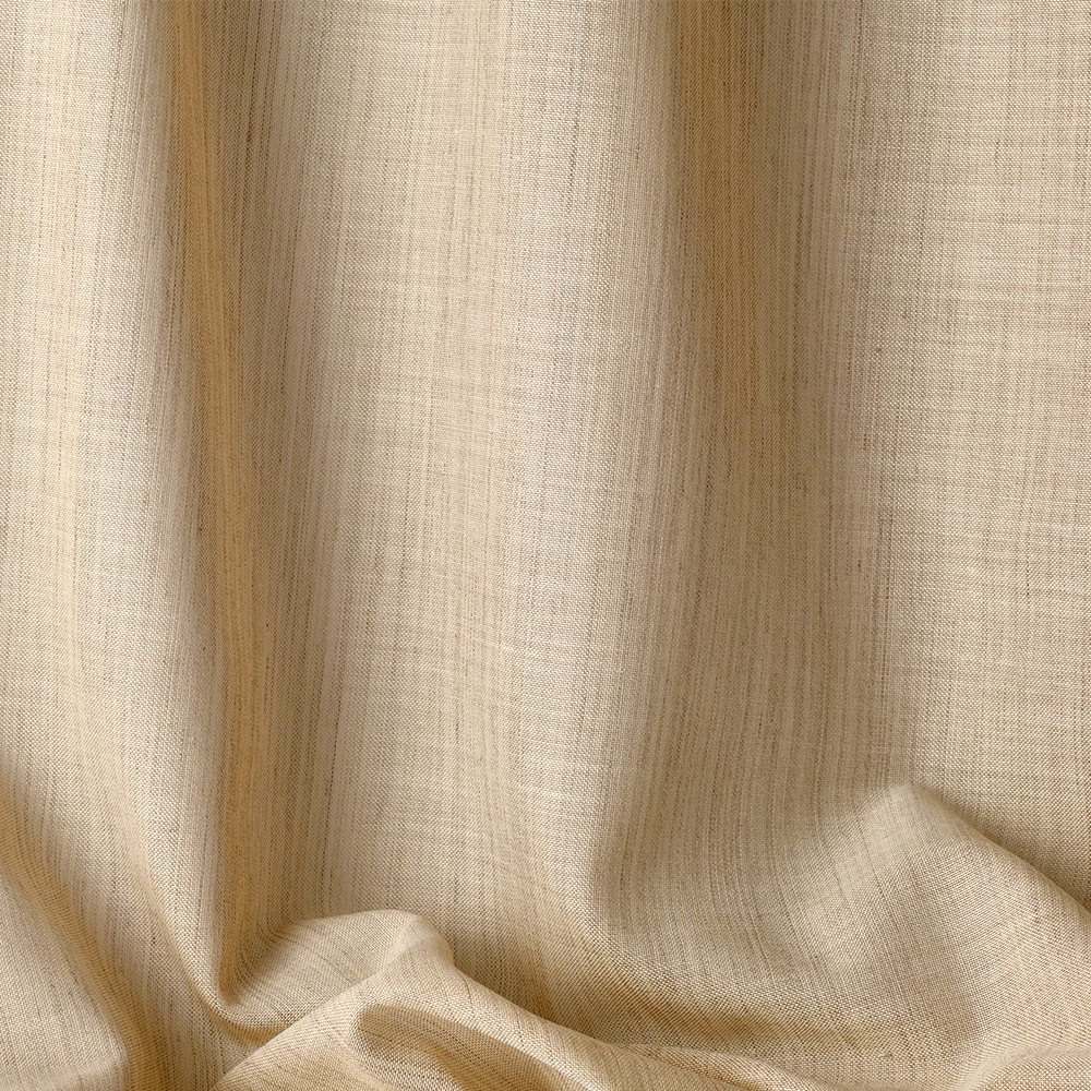 Warm beige Nimes Cordage fabric showing an open slub weave in soft folds