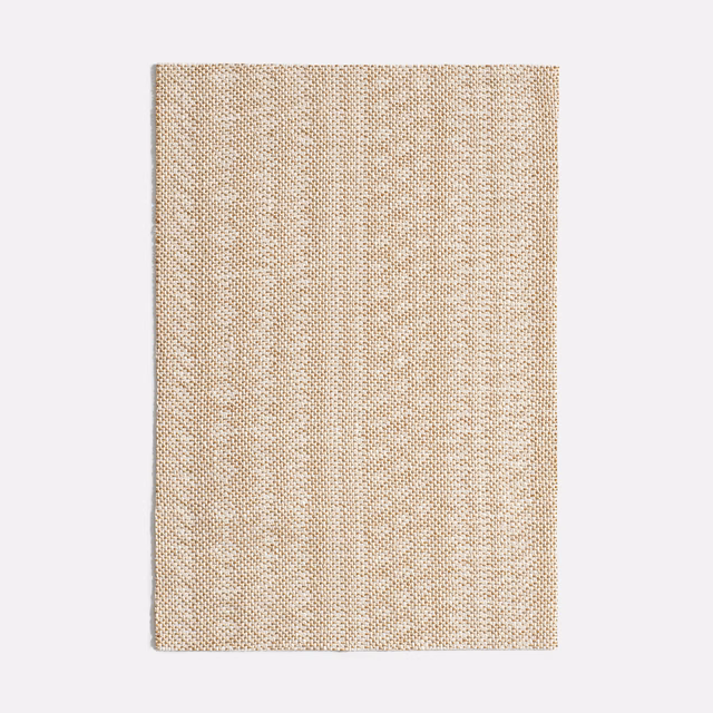 Warm sandy-beige jacquard with fine vertical tonal bands and tactile woven texture