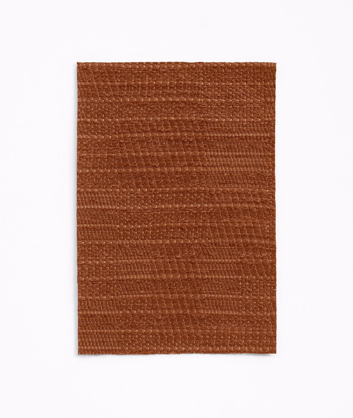 Warm chestnut-brown jacquard swatch with irregular horizontal woven texture