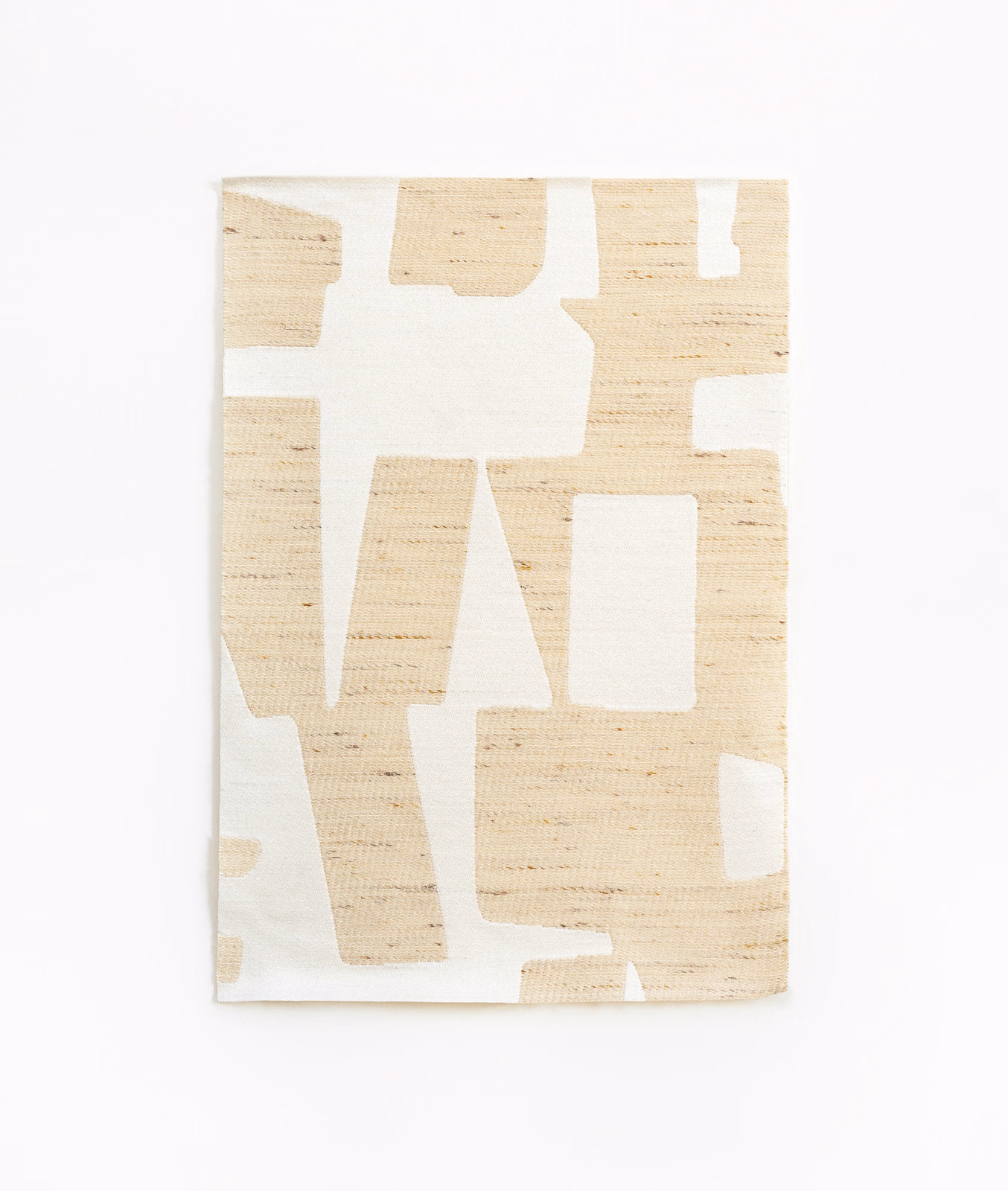 Cream Jacquard with pale beige irregular blocks and fine horizontal woven texture