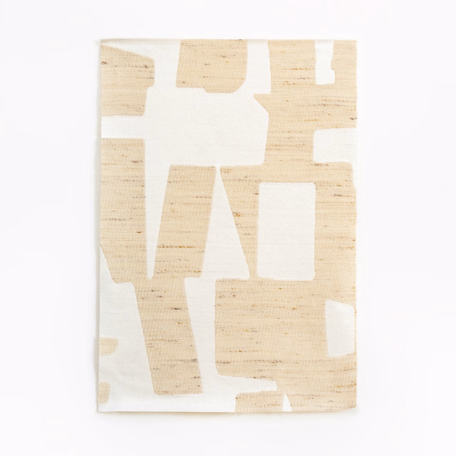 Cream Jacquard with pale beige irregular blocks and fine horizontal woven texture