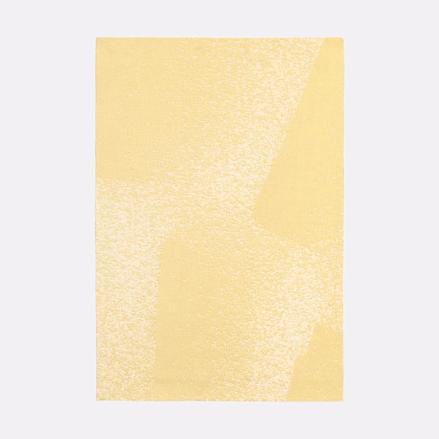 Pale absinthe-yellow jacquard with chalky diagonal abstract bands and granular woven texture