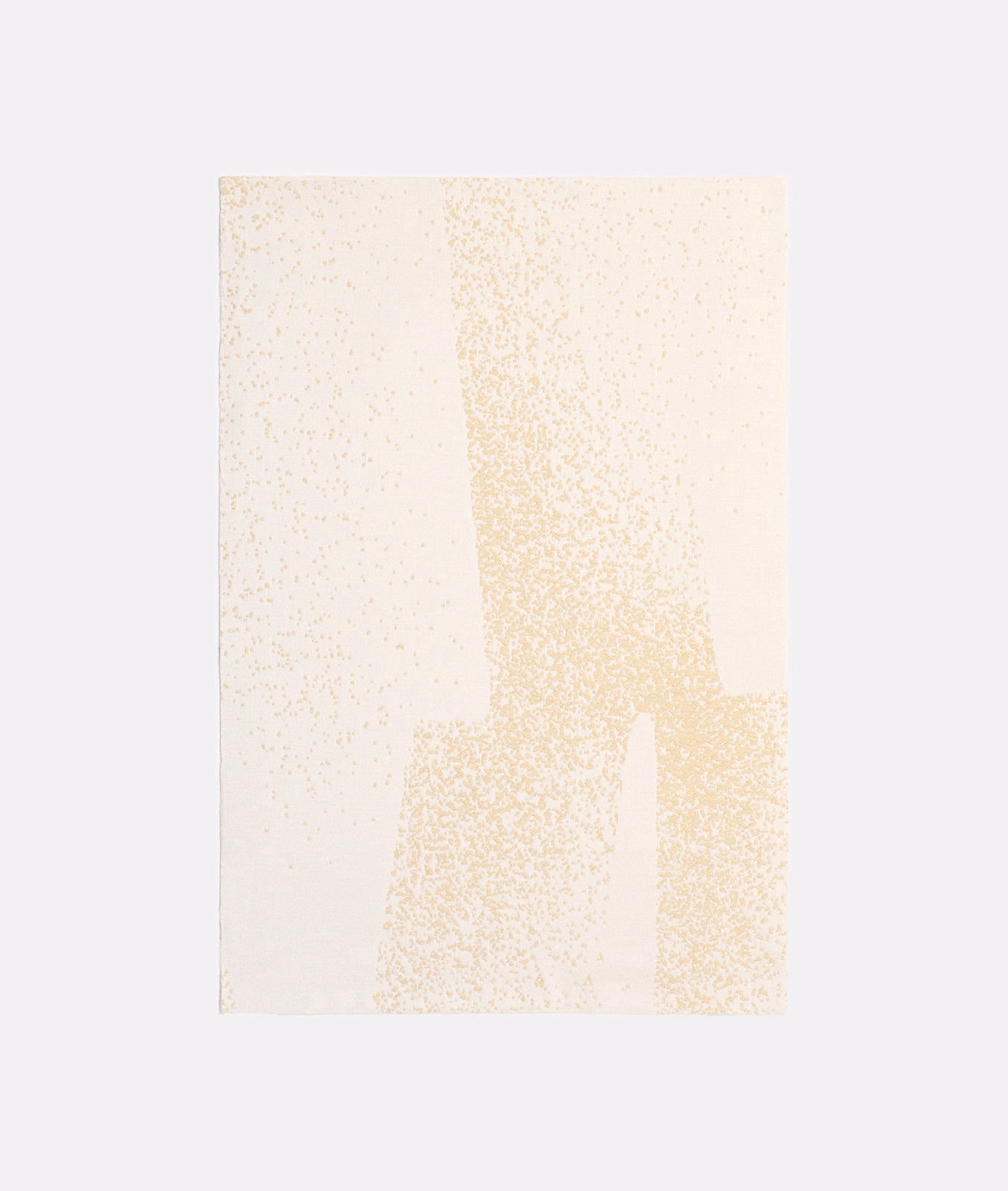 Warm ivory jacquard with a pale champagne pixel-like vertical motif and speckled texture