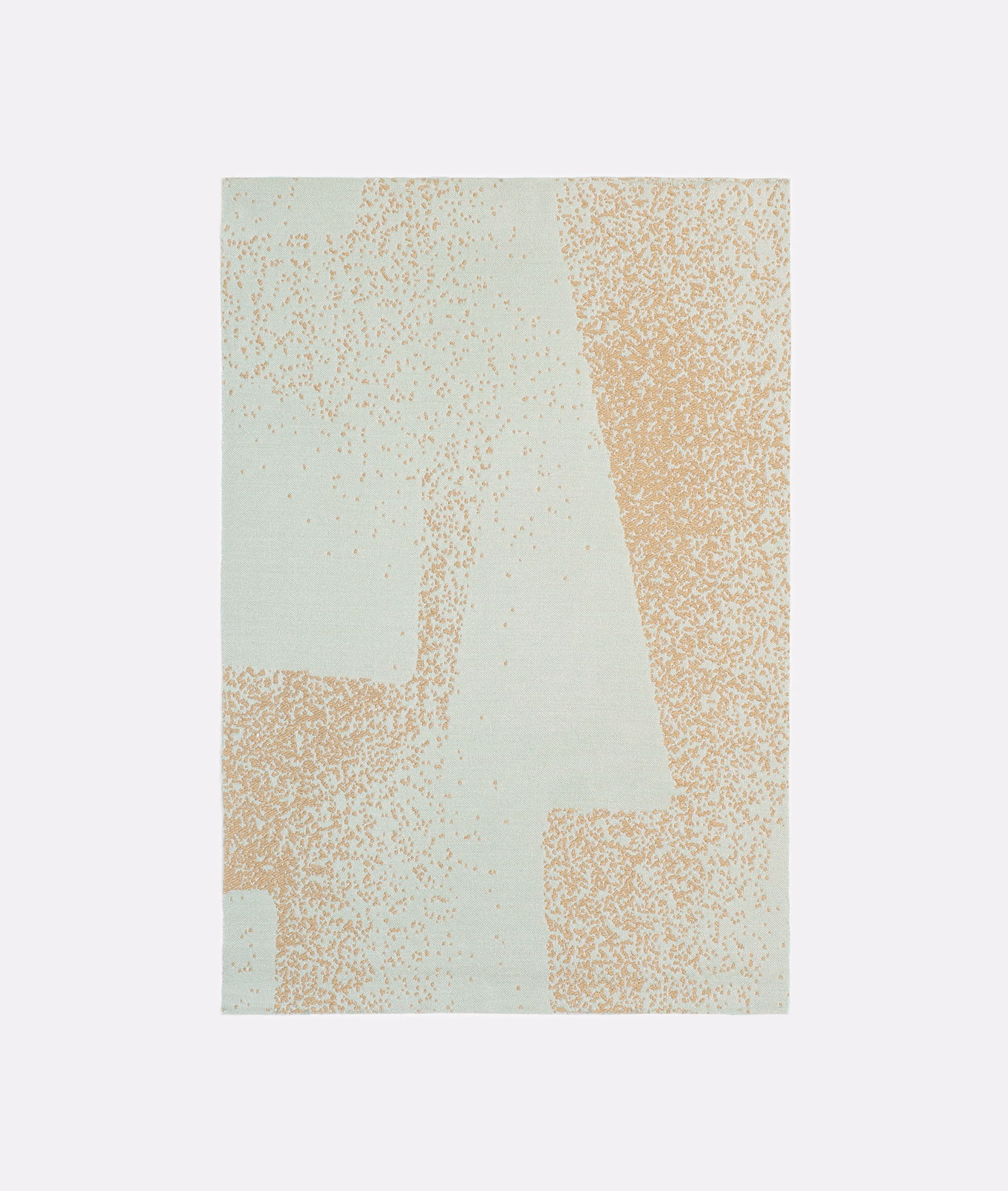 Pale celadon jacquard with sandy beige stippled geometric blocks