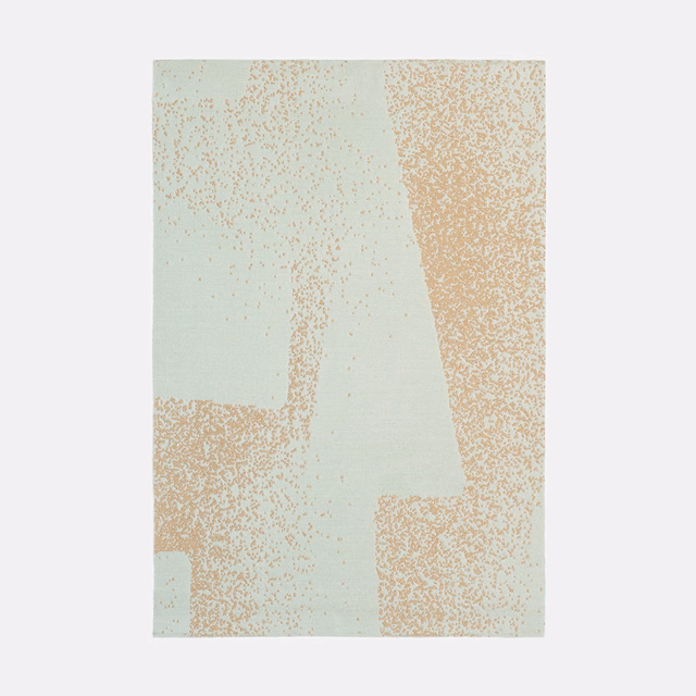 Pale celadon jacquard with sandy beige stippled geometric blocks