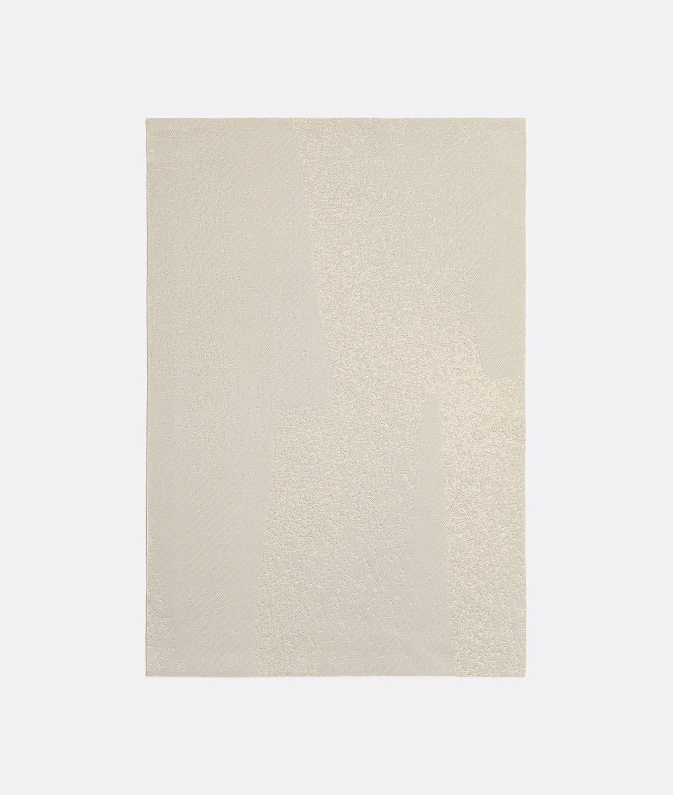 Pale cream jacquard swatch with faint vertical tonal shifts and a softly mottled weave