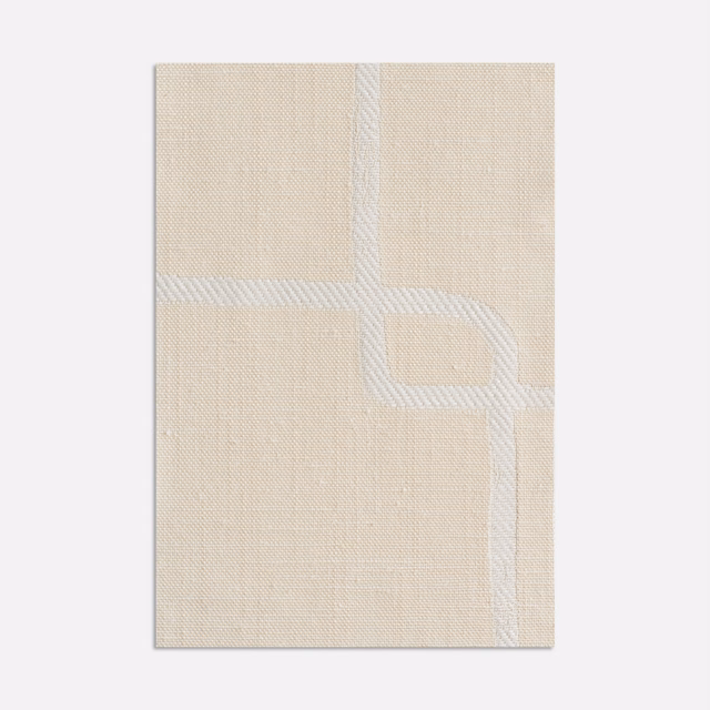 Pale beige jacquard with chalk-white geometric bands and fine woven texture