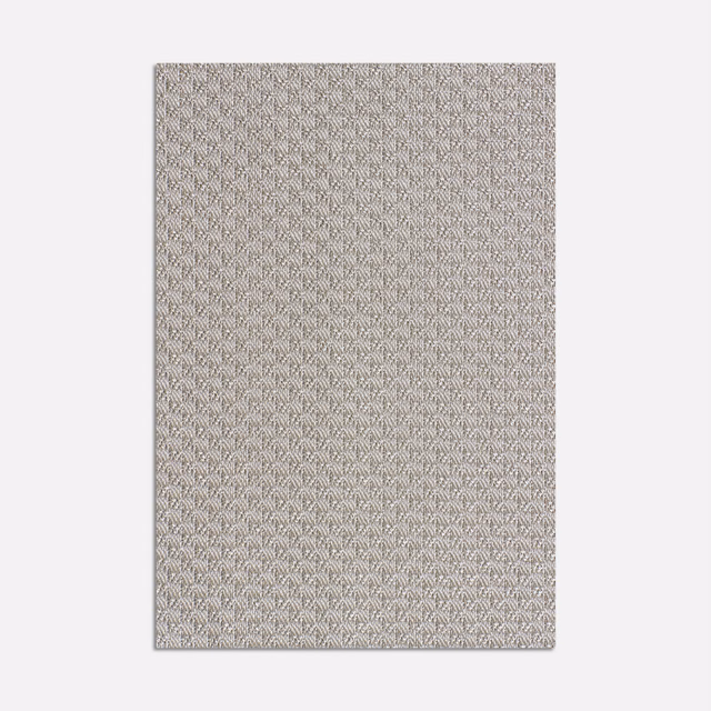 Cool silver-grey jacquard swatch with dense repeating geometric leaf-like weave