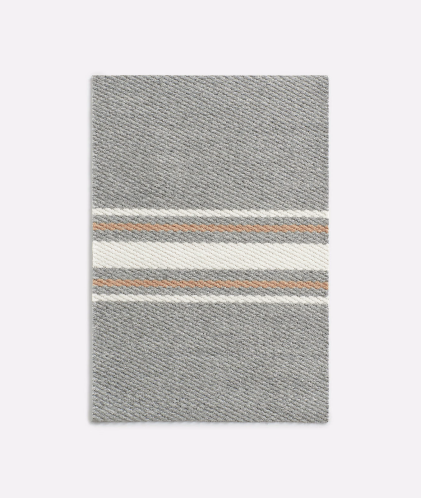 Cool grey twill jacquard with ivory, blue-grey and muted terracotta bands