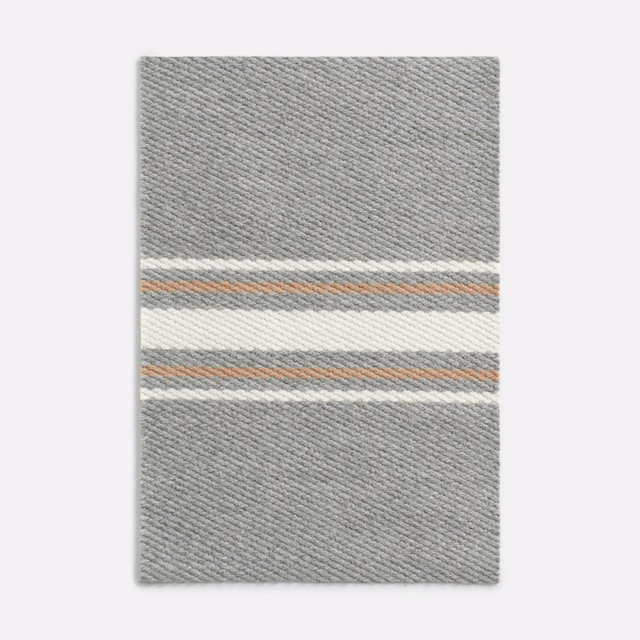 Cool grey twill jacquard with ivory, blue-grey and muted terracotta bands
