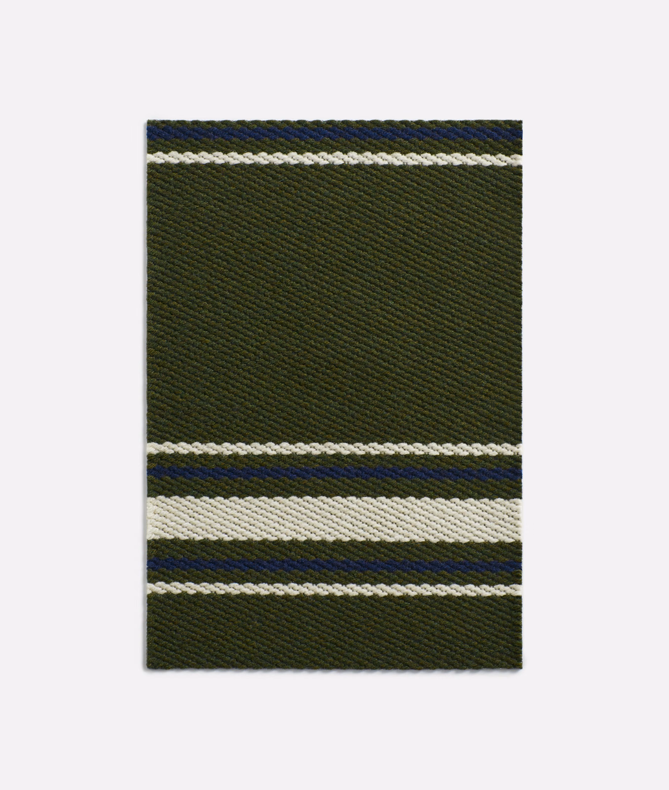 Deep olive jacquard with diagonal weave and cream and navy horizontal bands