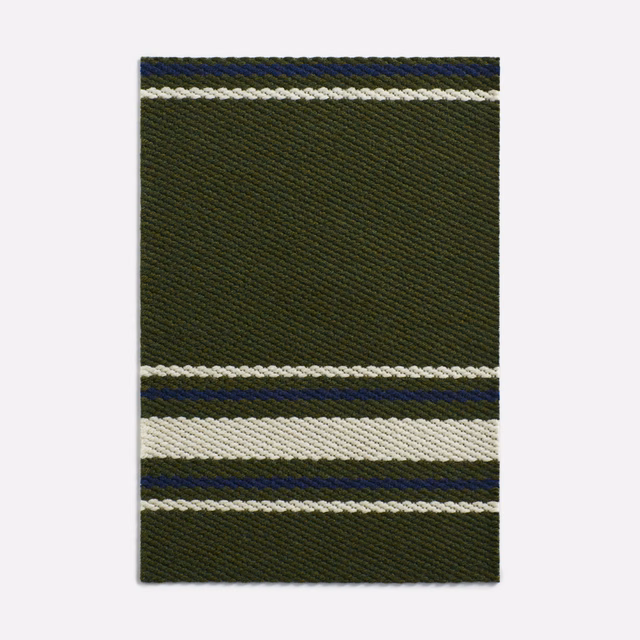 Deep olive jacquard with diagonal weave and cream and navy horizontal bands