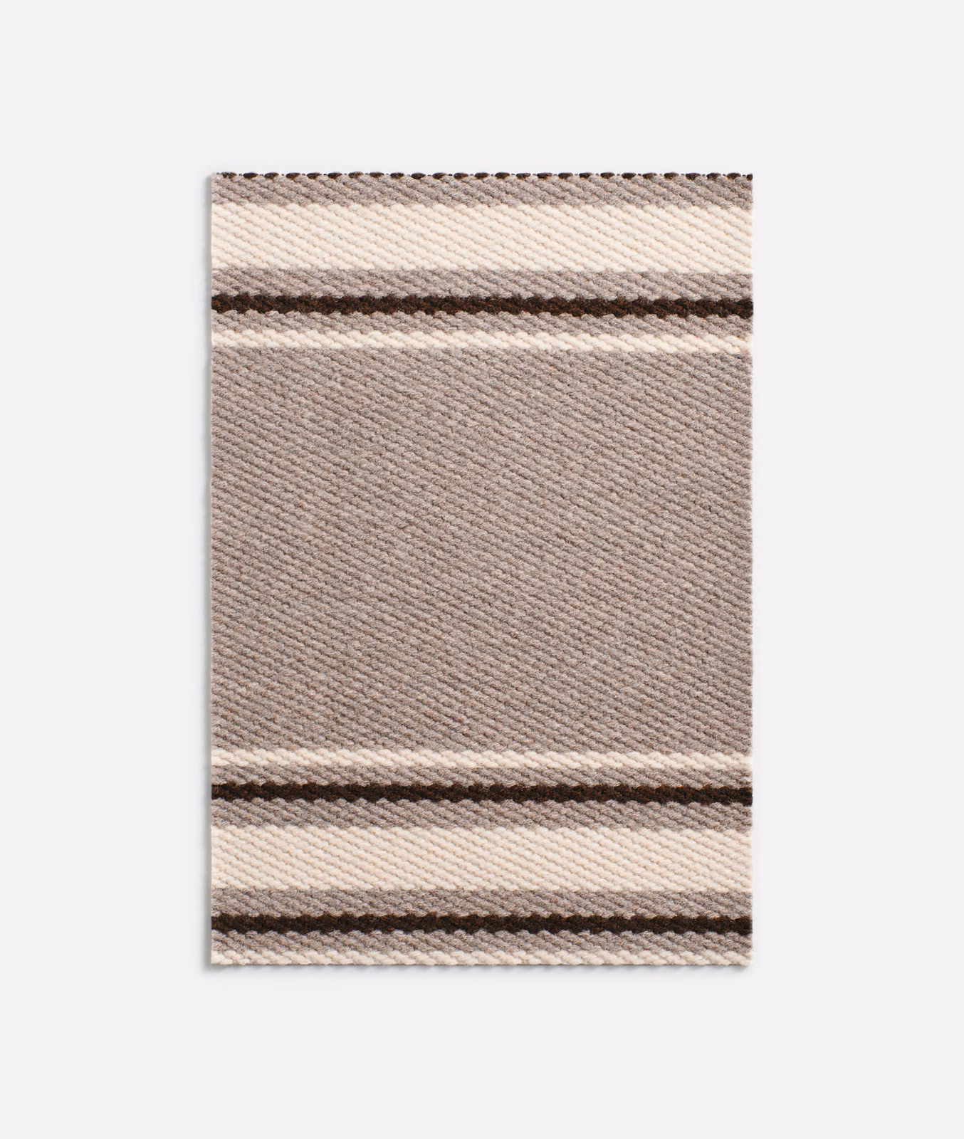 Warm greige taupe jacquard with cream and dark brown horizontal bands and ribbed texture
