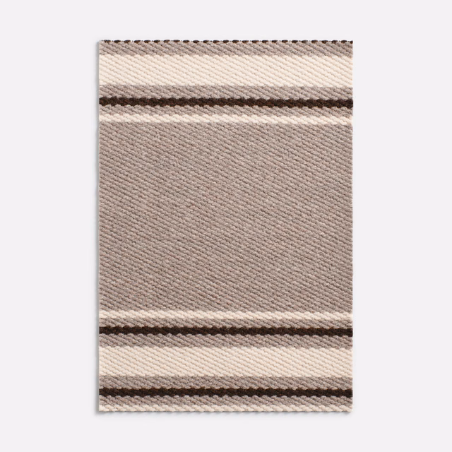 Warm greige taupe jacquard with cream and dark brown horizontal bands and ribbed texture