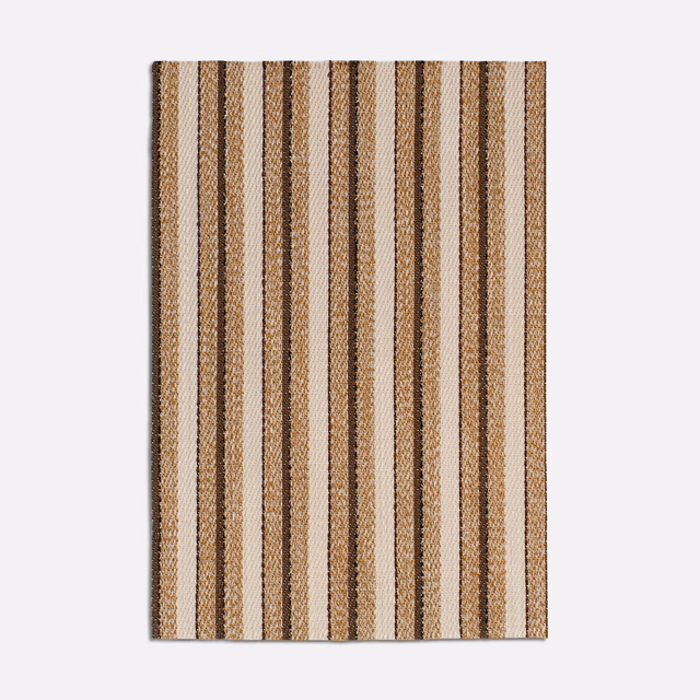 Warm amber and brown narrow stripes in a textured vertical jacquard weave