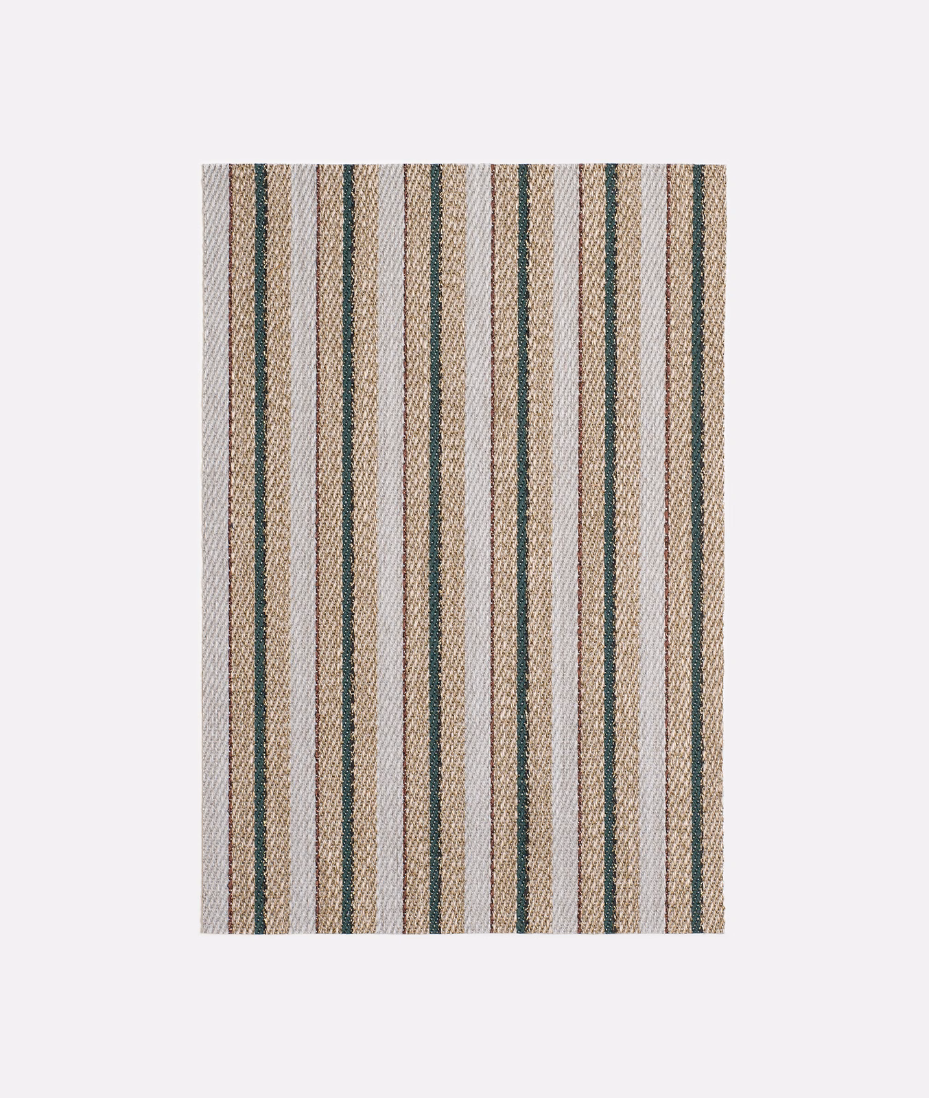 Textured Rhyme Forêt fabric with beige, taupe and muted sage vertical stripes