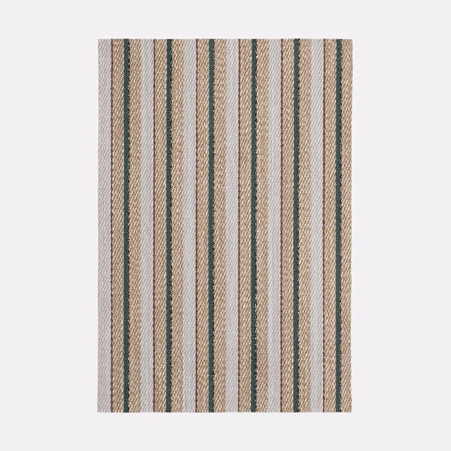 Textured Rhyme Forêt fabric with beige, taupe and muted sage vertical stripes