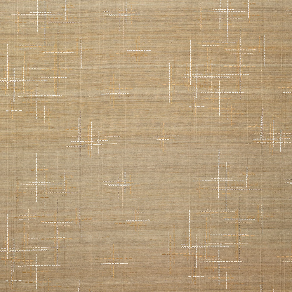 Warm bronze taupe jacquard with ivory broken-grid lines and fine horizontal texture