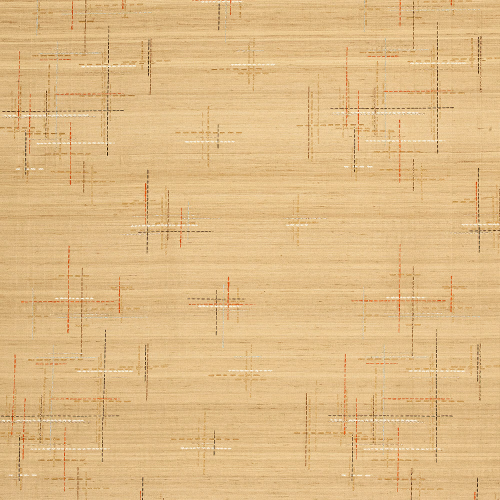 Warm straw jacquard with fine intersecting grids in rust and charcoal