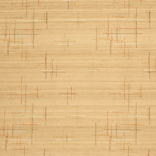 Warm straw jacquard with fine intersecting grids in rust and charcoal