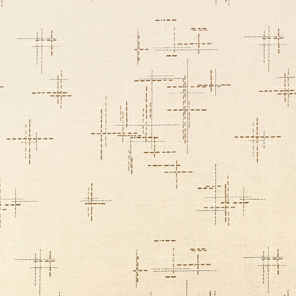 Warm ivory jacquard with sparse taupe dashed Cartesian cross motifs