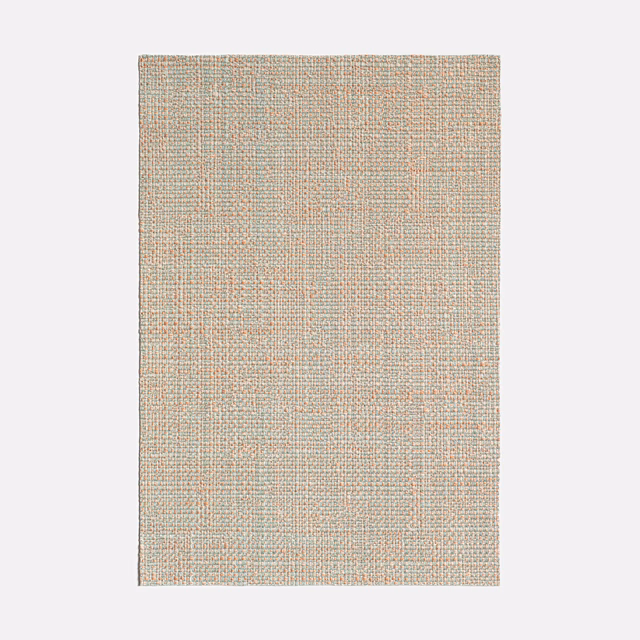 Pale ivory jacquard with blush, sage and blue-grey threads in a fine grid