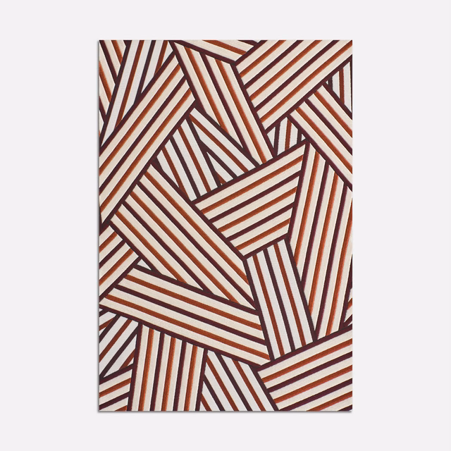 Ivory jacquard with rust and burgundy angular striped blocks