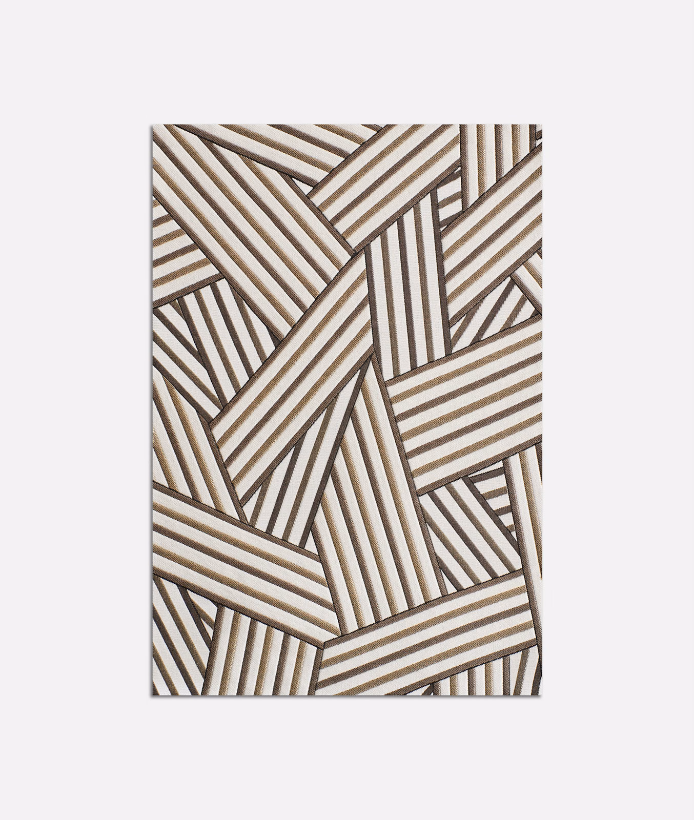 Muted gold, ivory and brown jacquard with interlocking striped geometric panels