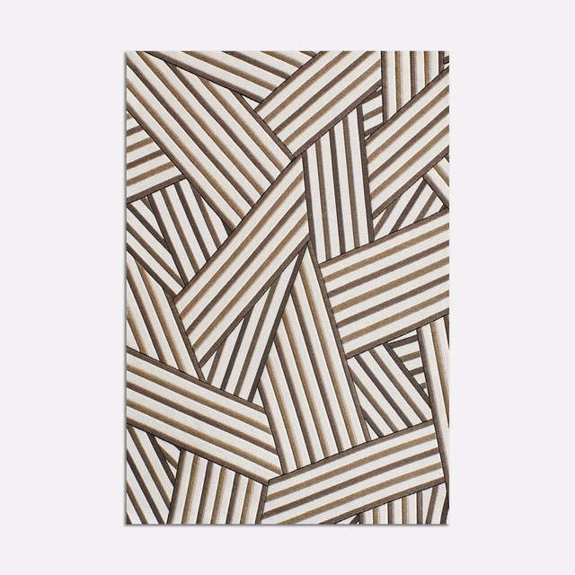 Muted gold, ivory and brown jacquard with interlocking striped geometric panels