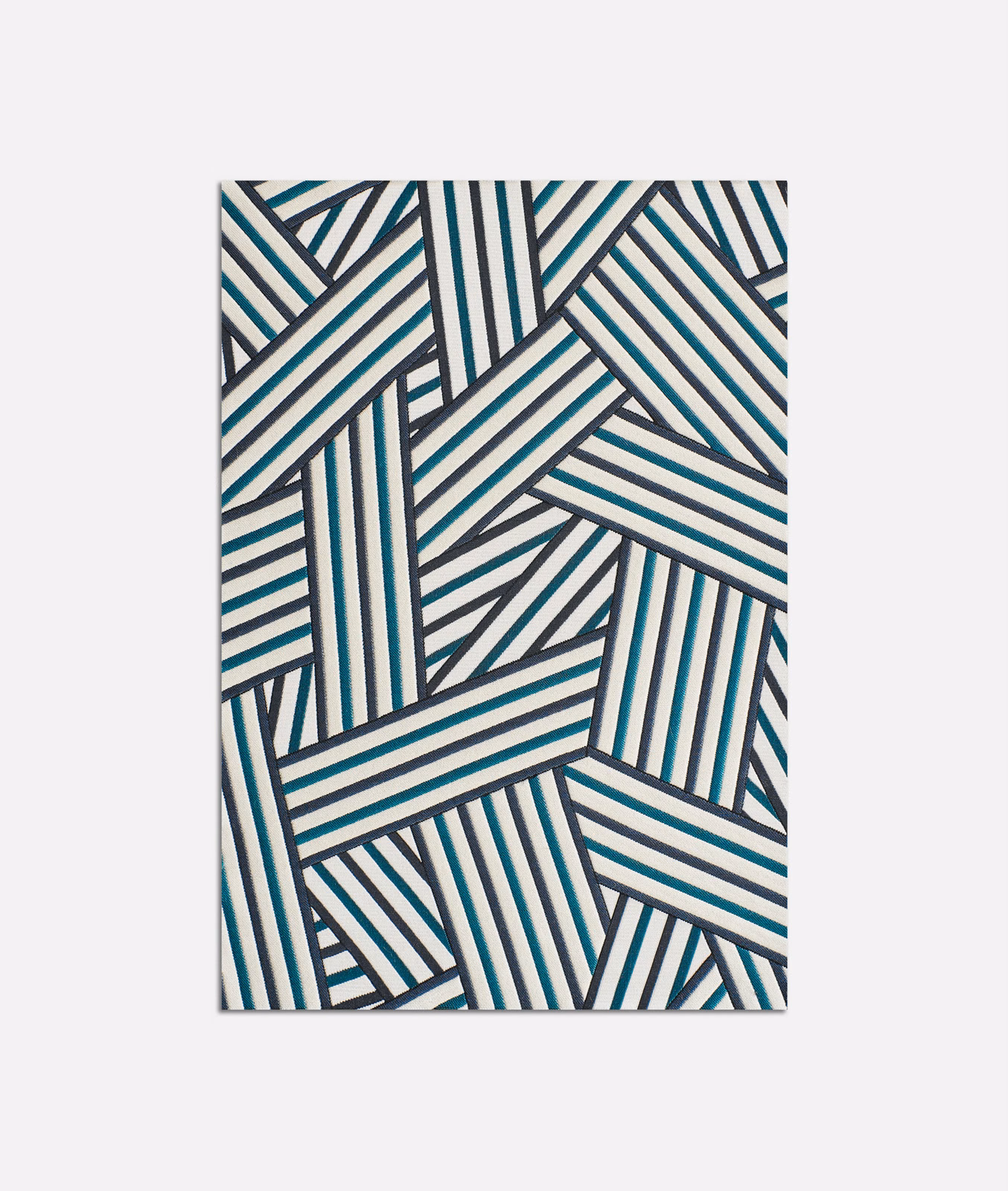 Peacock teal and ivory interlocking striped jacquard bands with charcoal detailing