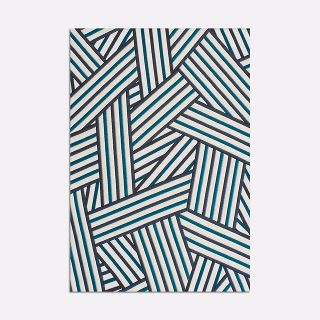Peacock teal and ivory interlocking striped jacquard bands with charcoal detailing