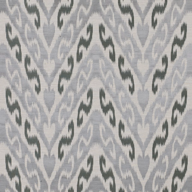 Muted celadon-grey woven ground with dark sage ikat-like motifs
