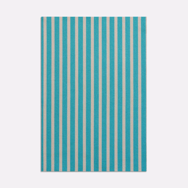 Turquoise-teal and pale grey vertical stripes on a softly textured woven swatch