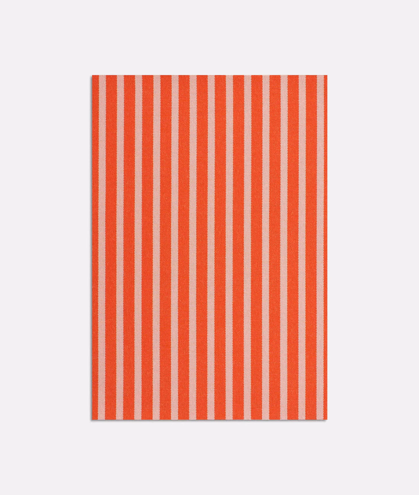 Warm coral-red and ivory vertical stripes with a fine woven jacquard texture