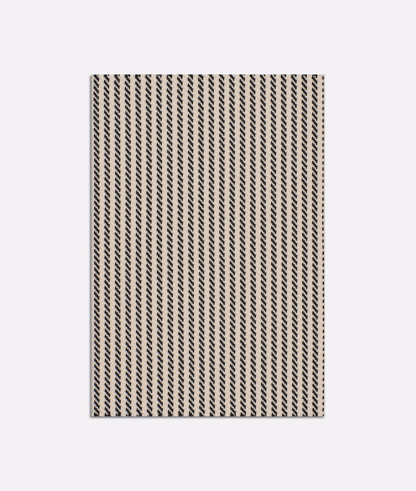 Cream jacquard swatch with tightly spaced black diagonal chevron stripes