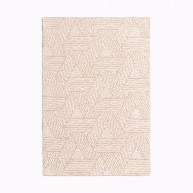 Pale nude-beige jacquard with interlocking triangles and fine horizontal woven lines