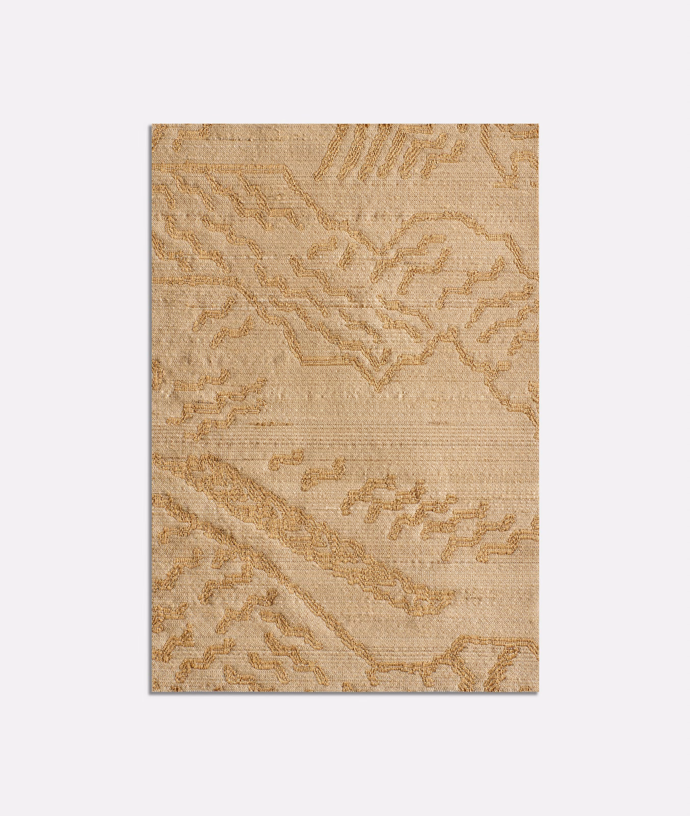 Muted dark-gold jacquard with flowing tonal animal-inspired motifs and textured woven ground